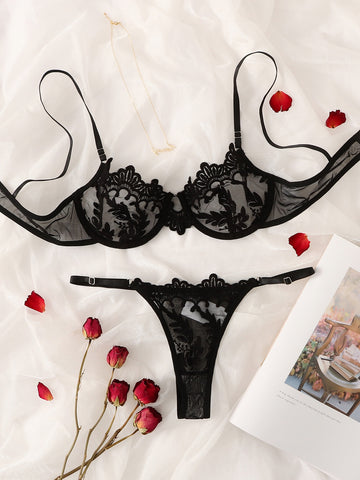 Set de lencería con encaje floral con aro Set de lencería con encaje floral con aro