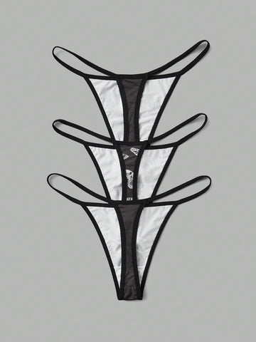 3 piezas Tanga de cráneo & con estampado de mariposa 3 piezas Tanga de cráneo & con estampado de mariposa