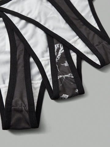 3 piezas Tanga de cráneo & con estampado de mariposa 3 piezas Tanga de cráneo & con estampado de mariposa