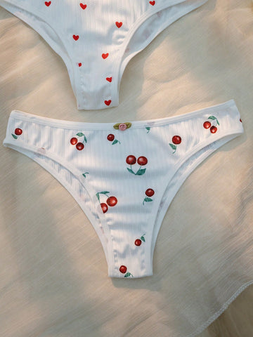 5 piezas Bragas con cereza & con estampado de corazón 5 piezas Bragas con cereza & con estampado de corazón