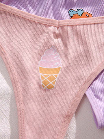 5 piezas Tanga con estampado de dibujos animados 5 piezas Tanga con estampado de dibujos animados