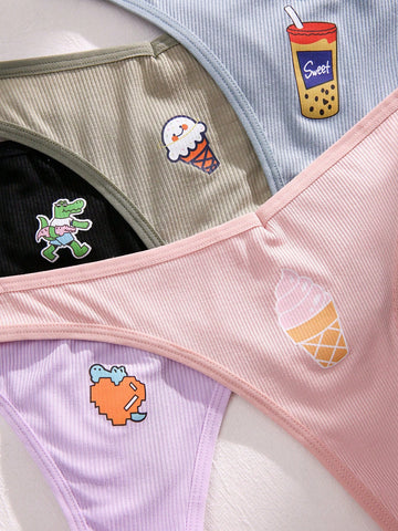 5 piezas Tanga con estampado de dibujos animados 5 piezas Tanga con estampado de dibujos animados