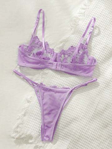 Set de lencería con encaje floral con aro Set de lencería con encaje floral con aro