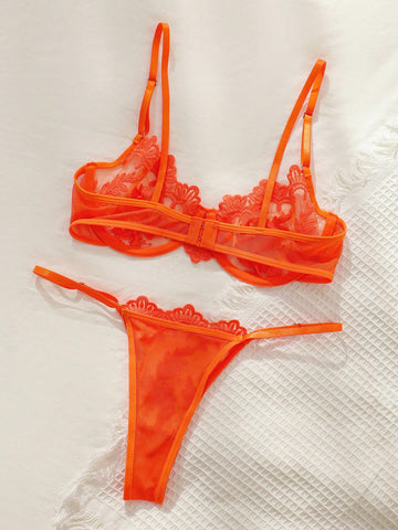 Set de lencería con encaje floral con aro Set de lencería con encaje floral con aro