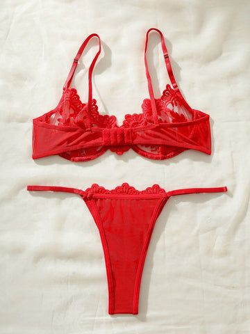 Set de lencería con encaje floral con aro Set de lencería con encaje floral con aro