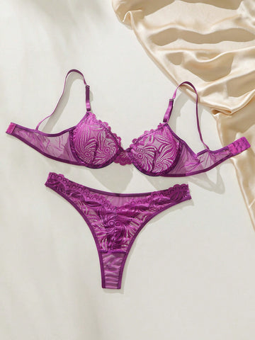 Set de lencería con encaje floral con aro Set de lencería con encaje floral con aro