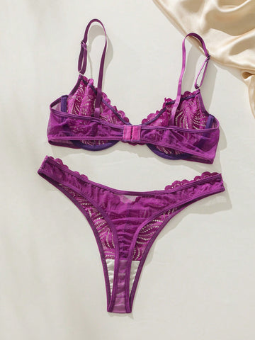 Set de lencería con encaje floral con aro Set de lencería con encaje floral con aro