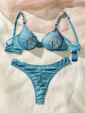 Set de lencería con encaje floral con aro Set de lencería con encaje floral con aro