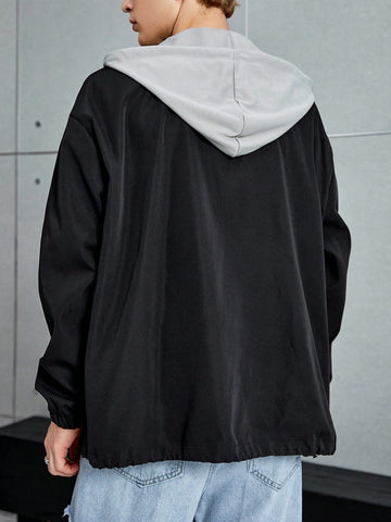 Chaqueta Holgada Con Capucha Y Cierre De Cremallera Para Hombre Con Gráficos De Letras Y Cordón De Ajuste Chaqueta Holgada Con Capucha Y Cierre De Cremallera Para Hombre Con Gráficos De Letras Y Cordón De Ajuste