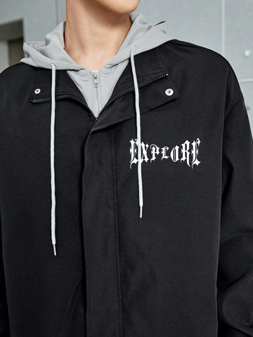 Chaqueta Holgada Con Capucha Y Cierre De Cremallera Para Hombre Con Gráficos De Letras Y Cordón De Ajuste Chaqueta Holgada Con Capucha Y Cierre De Cremallera Para Hombre Con Gráficos De Letras Y Cordón De Ajuste