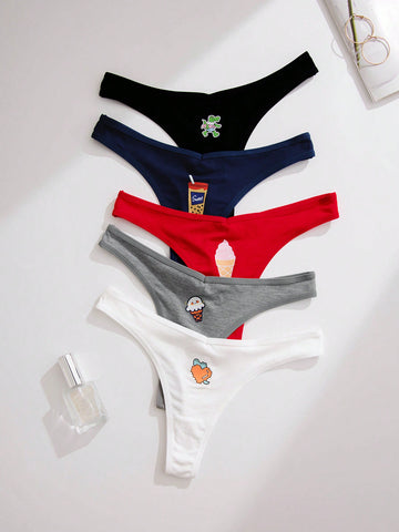 5 piezas Tanga con estampado de dibujos animados 5 piezas Tanga con estampado de dibujos animados