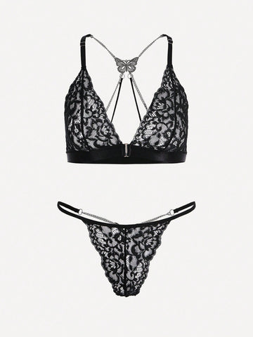 Set de lencería con encaje floral con aro Set de lencería con encaje floral con aro