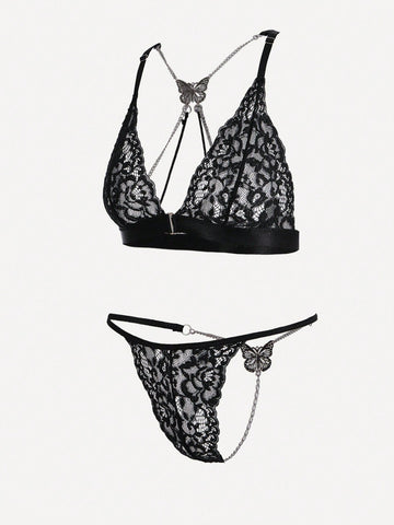 Set de lencería con encaje floral con aro Set de lencería con encaje floral con aro