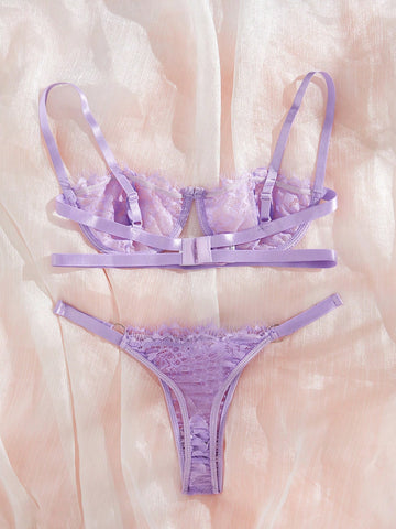 Set de lencería con encaje floral con aro Set de lencería con encaje floral con aro