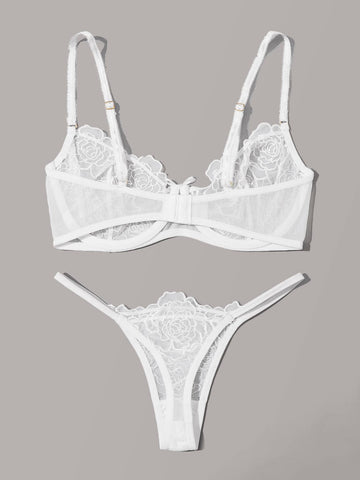 Set de lencería con encaje floral con aro Set de lencería con encaje floral con aro