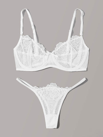 Set de lencería con encaje floral con aro Set de lencería con encaje floral con aro