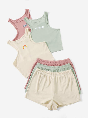 3 sets Top tank dibujo homewear & Shorts 3 sets Top tank dibujo homewear & Shorts