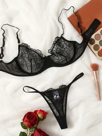 Set de lencería con encaje floral con aro Set de lencería con encaje floral con aro