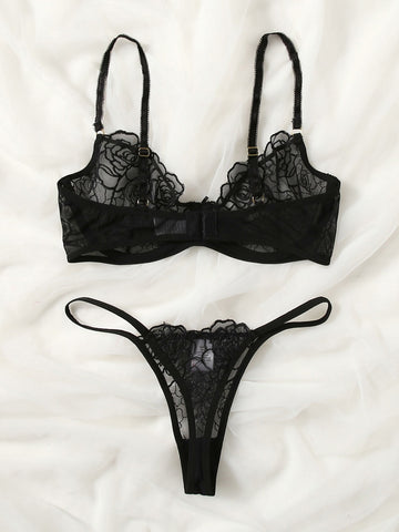 Set de lencería con encaje floral con aro Set de lencería con encaje floral con aro
