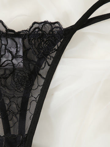 Set de lencería con encaje floral con aro Set de lencería con encaje floral con aro