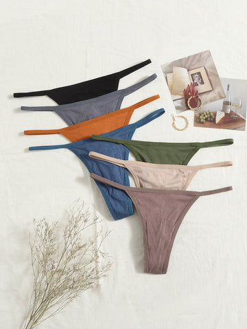 7 piezas Tanga simple de canalé 7 piezas Tanga simple de canalé