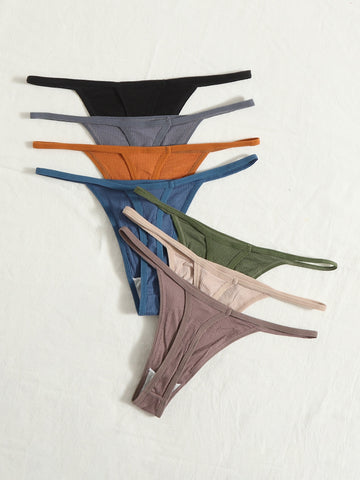 7 piezas Tanga simple de canalé 7 piezas Tanga simple de canalé