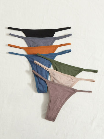 7 piezas Tanga simple de canalé 7 piezas Tanga simple de canalé