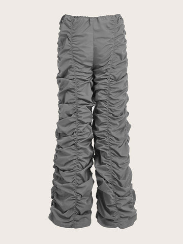 Pantalones 90s talle bajo de cintura con cordón fruncido