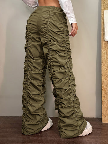 Pantalones 90s talle bajo de cintura con cordón fruncido