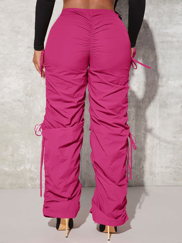 Pantalones parachute de cintura con cordón con abertura fruncido