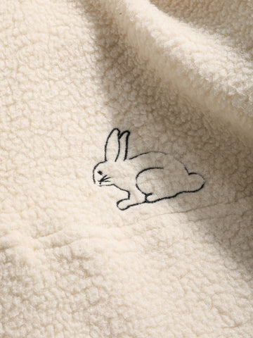 Sudadera conejo con bordado de hombros caídos con botón teddy