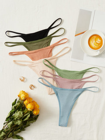 7 piezas Tanga simple de canalé 7 piezas Tanga simple de canalé