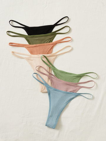 7 piezas Tanga simple de canalé 7 piezas Tanga simple de canalé