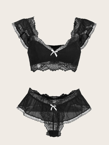 Set de lencería con encaje en contraste Set de lencería con encaje en contraste