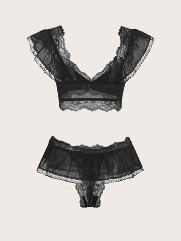 Set de lencería con encaje en contraste Set de lencería con encaje en contraste