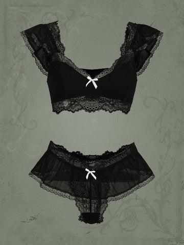 Set de lencería con encaje en contraste Set de lencería con encaje en contraste