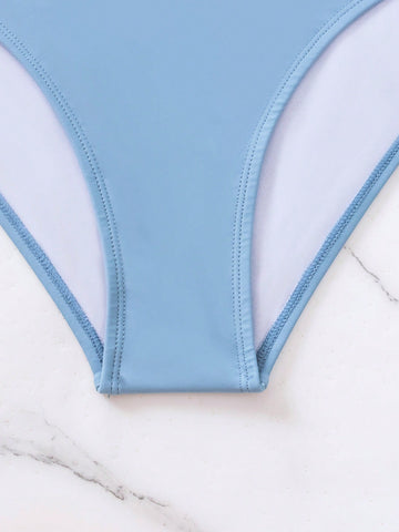 Bikini unicolor Sujetador con lazo en la espalda entrecruzado Bikini unicolor Sujetador con lazo en la espalda entrecruzado