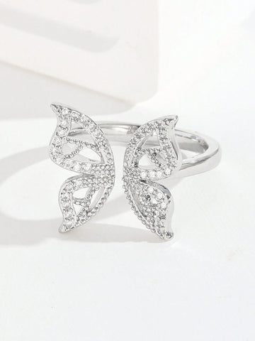Anillo con decoración de mariposa con diamantes de imitación Anillo con decoración de mariposa con diamantes de imitación