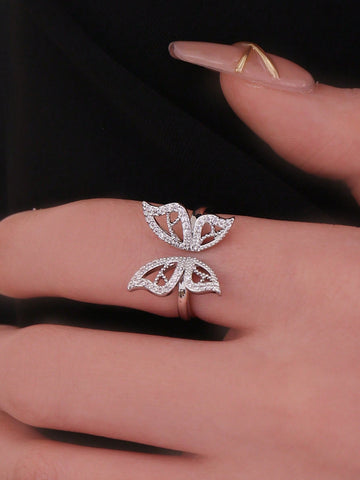 Anillo con decoración de mariposa con diamantes de imitación Anillo con decoración de mariposa con diamantes de imitación