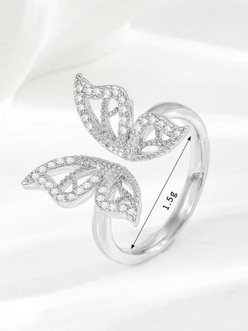 Anillo con decoración de mariposa con diamantes de imitación Anillo con decoración de mariposa con diamantes de imitación