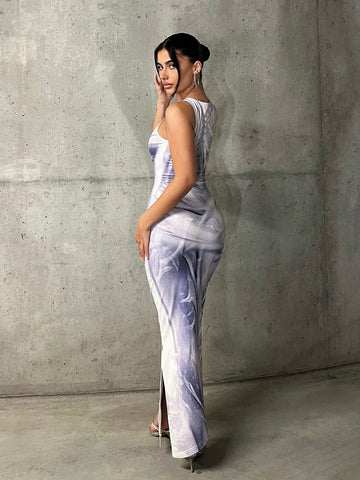 Vestido ajustado con estampado de mármol Vestido ajustado con estampado de mármol