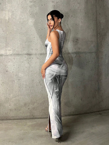 Vestido ajustado con estampado de mármol Vestido ajustado con estampado de mármol