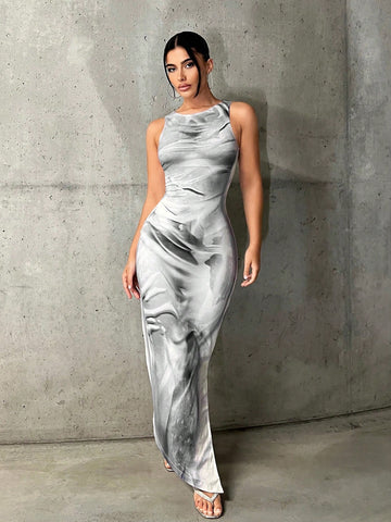 Vestido ajustado con estampado de mármol Vestido ajustado con estampado de mármol