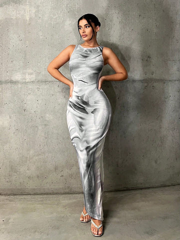 Vestido ajustado con estampado de mármol Vestido ajustado con estampado de mármol