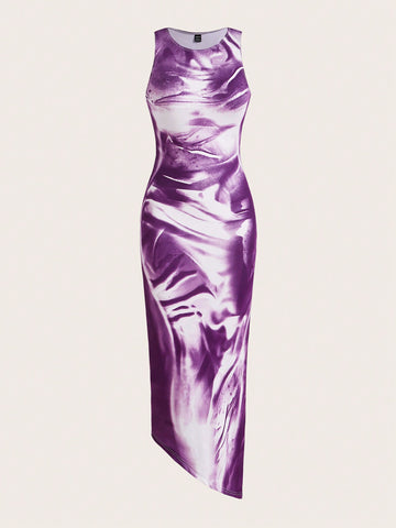 Vestido ajustado con estampado de mármol Vestido ajustado con estampado de mármol