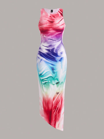 Vestido ajustado con estampado de mármol Vestido ajustado con estampado de mármol
