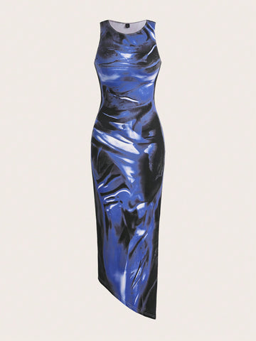 Vestido ajustado con estampado de mármol Vestido ajustado con estampado de mármol