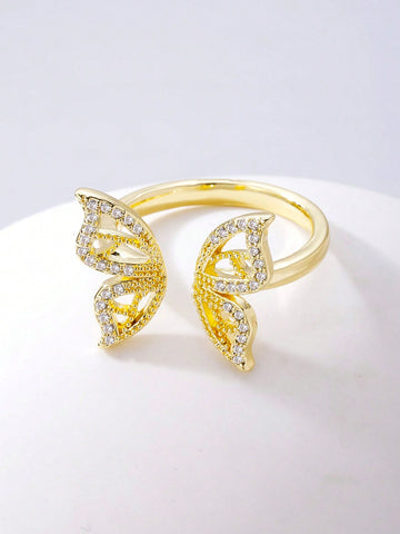 Anillo con decoración de mariposa con diamantes de imitación Anillo con decoración de mariposa con diamantes de imitación