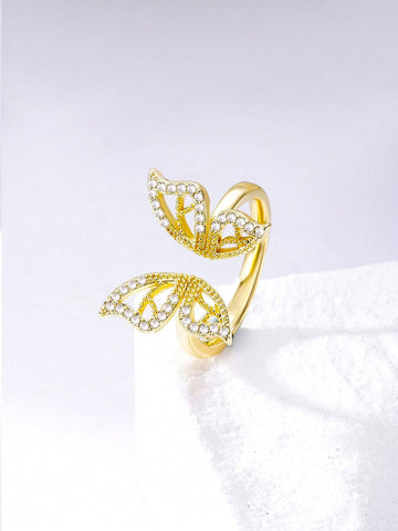 Anillo con decoración de mariposa con diamantes de imitación Anillo con decoración de mariposa con diamantes de imitación
