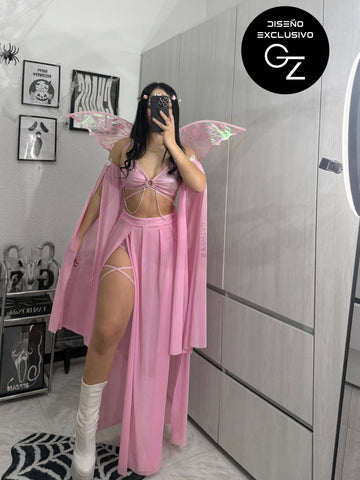 Disfraz hada ref exclusiva GZ (top, mangas, falda, panty, liguero, alas)